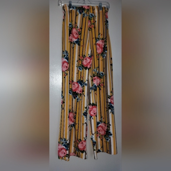 Rainbow Yellow Floral and Striped Fabric - Picture 3 of 4